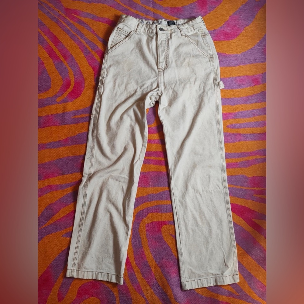 90s carpenter boyfriend "S.O.N.G" white jeans, 7/28
